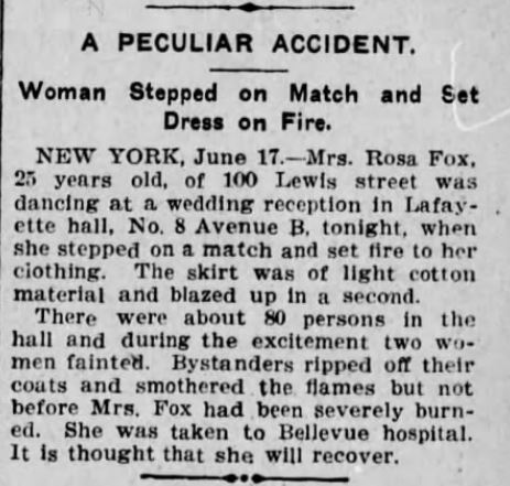 Scranton Republican story on injury to Rosa Fox, 18Jun1902