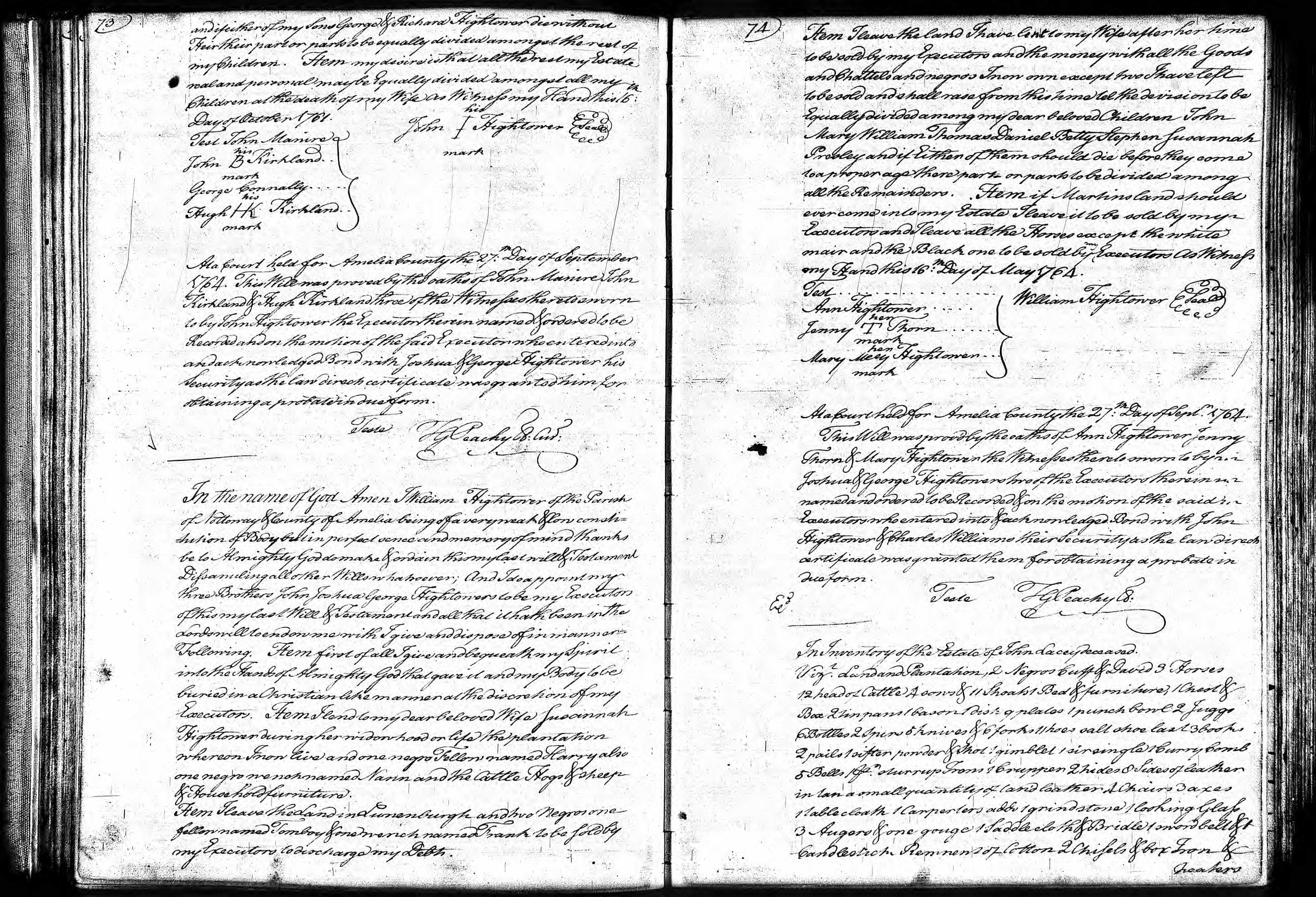 William Hightower's will, 1764